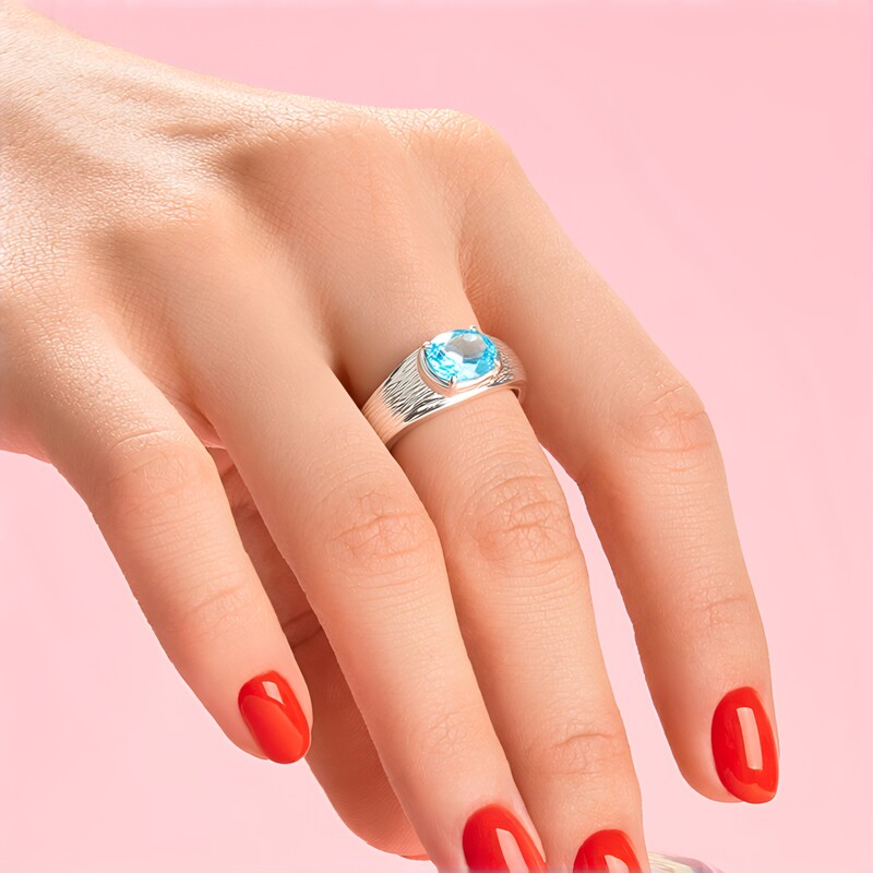 Bague en argent et Apatite bleue (de Melo)