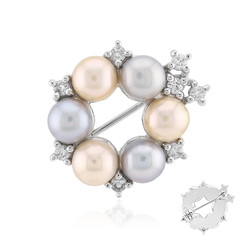 Broche en plata con Perla durazno Freshwater