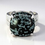 Bague en argent et Obsidienne Flocon-de-Neige