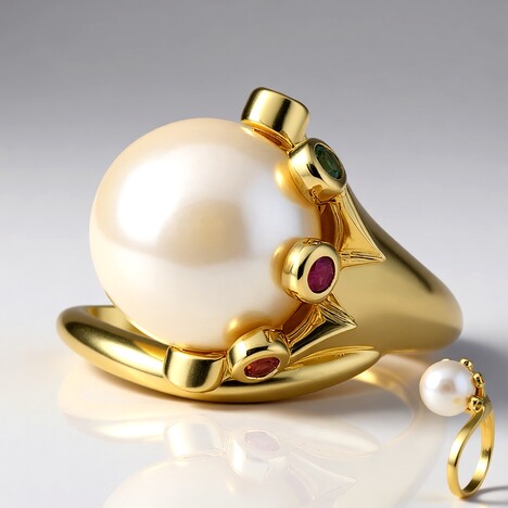 Anello in oro con Perla Bianca dei Mari del Sud (Michelle Albala)