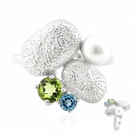 Zilveren ring met een Witte zoetwater kweekparel