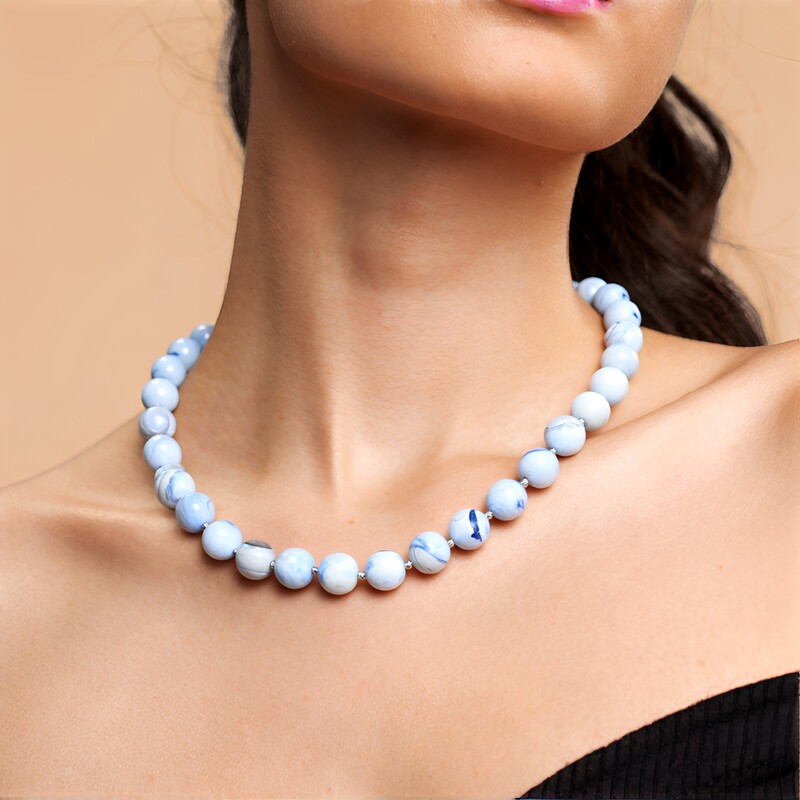 Mongolischer Achat-Silberhalskette