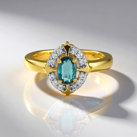 Anello in argento con Cianite Blu Foglia di Tè