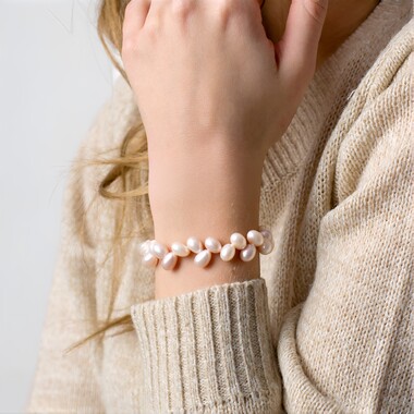 Zilveren armband met Perzik zoetwater kweekparels (TPC)