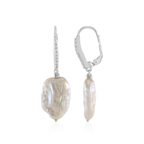 Weiße Süßwasserzuchtperlen-Silberohrringe