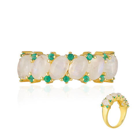 Bague en argent et Pierre de Lune arc-en-ciel