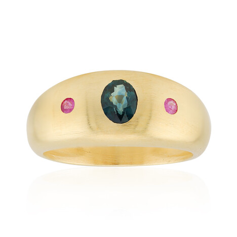 Petrolfarbener Saphir-Silberring