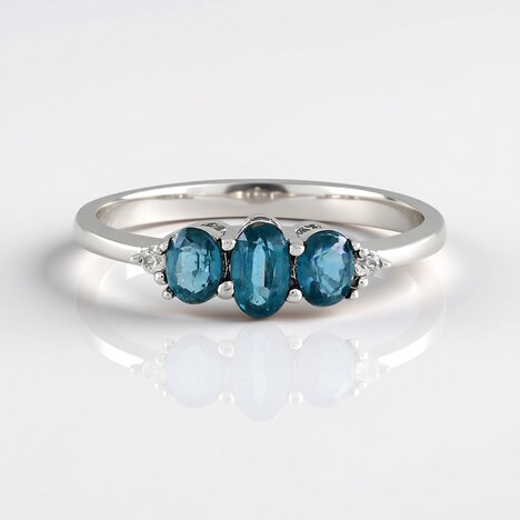 Anello in argento con Cianite Blu Foglia di Tè