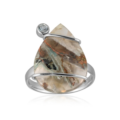 Zilveren ring met een Venus chalcedoon (Bali Barong)