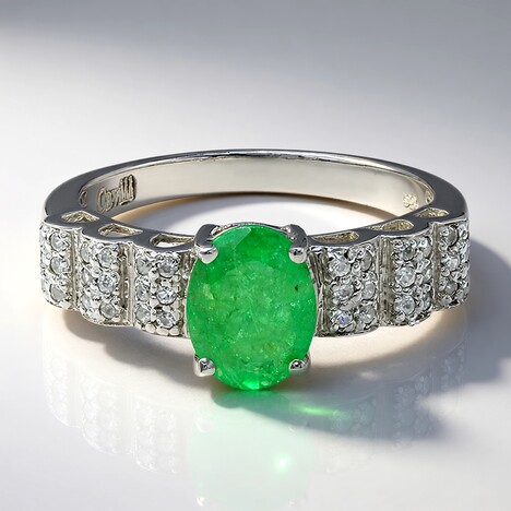 Anello placcato in platino con Smeraldo Bahia