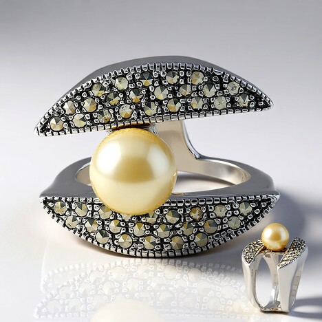Anello in argento con Perla Dorata dei Mari del Sud Kabira (Annette classic)
