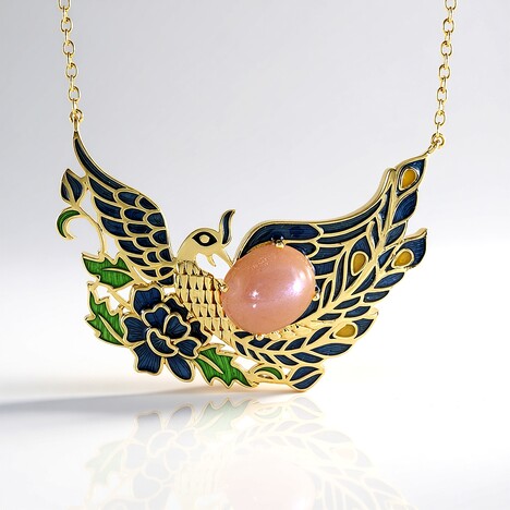 Collana in argento con Pietra di Luna Pesca (Adela Silber)