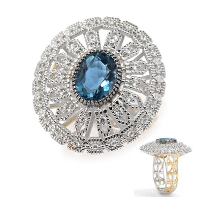 Zilveren ring met een petroleumkleur fluoriet (Gems en Vogue)