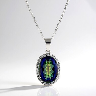 Mystic Blue Quartz Silver Necklace