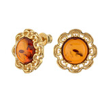 Boucles d'oreilles en argent et Ambre baltique couleur cognac (dagen)