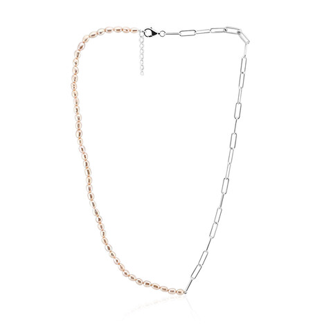 Zilveren halsketting met Roze zoetwater kweekparels (TPC)