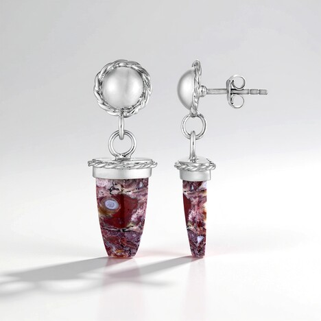 Orecchini in argento con Legno di Palma Pietrificato (Bali Barong)