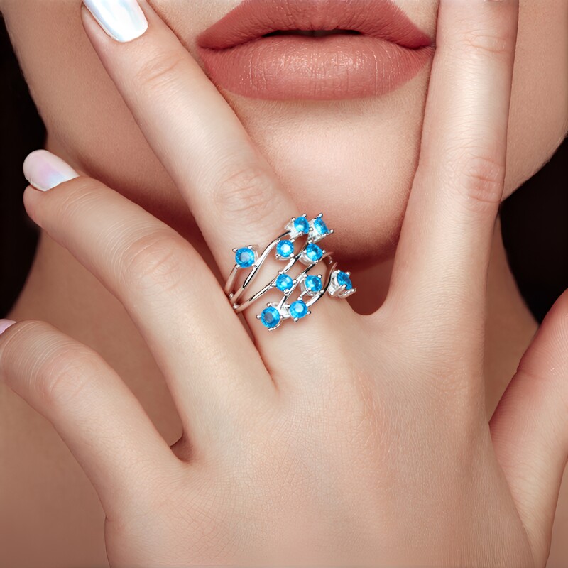 Neonblauer Apatit-Silberring