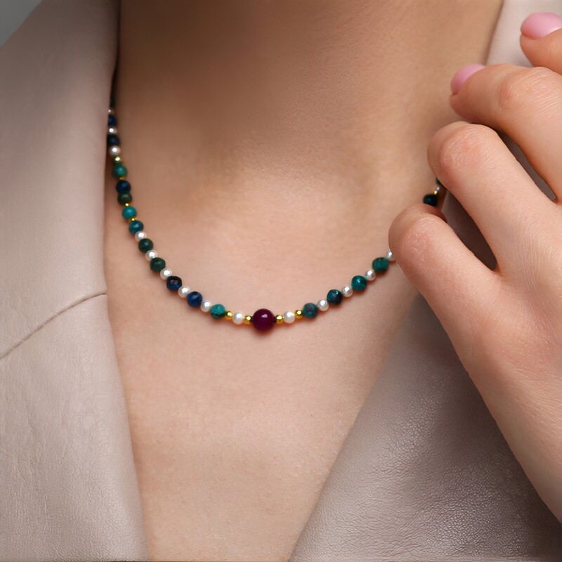 Collana in argento con Agata Rosa (Riya)