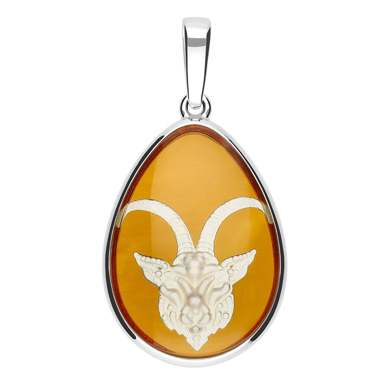 Ciondolo In Ambra E Argento 925 A Forma Di Y Con Swirls E Cuore – Collana Ambra In Scatola Regalo