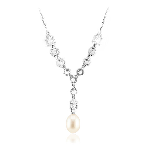 Weiße Süßwasserzuchtperlen-Silbercollier