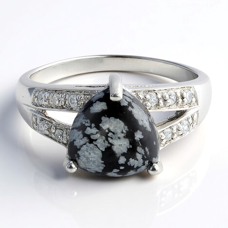 Anello in argento con Ossidiana Fiocco di Neve