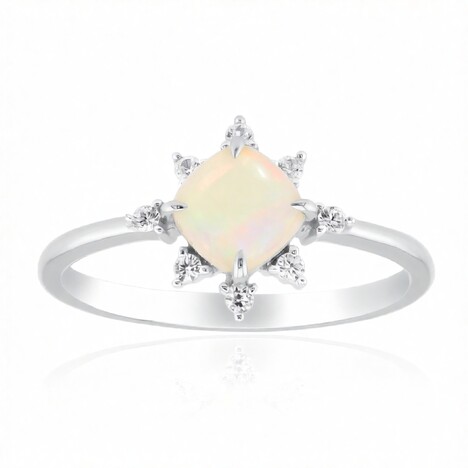 Anillo en oro con Ópalo blanco de Brasil