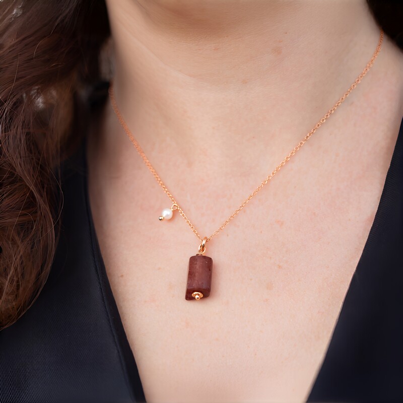 Strawberry Quartz Silver Necklace (Joias do Paraíso)