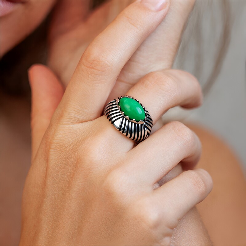 Green Turquoise Silver Ring (Desert Chic)