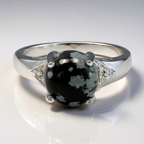 Anello in argento con Ossidiana Fiocco di Neve