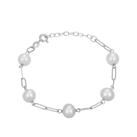 White Freshwater Pearl Silver Bracelet
