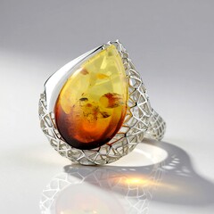Anello in argento con Ambra Sunrise Baltica
