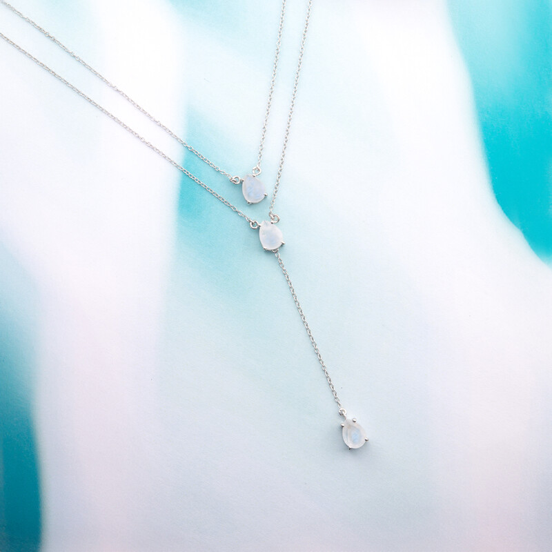 Regenbogen-Mondstein-Silbercollier