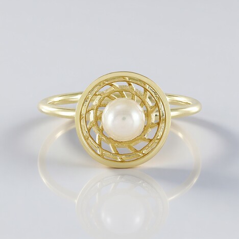 Anello in oro con Perla d'Acqua Dolce Color Crema (Ornaments by de Melo)