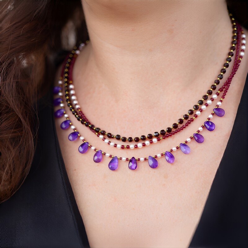 Zilveren halsketting met Zambia-amethisten (Riya)