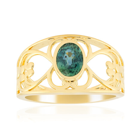 Zilveren ring met een Petrolkleurige saffier