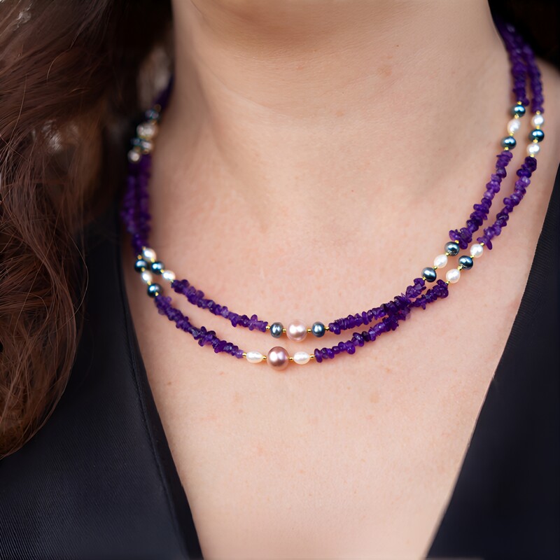 Peach Freshwater Pearl Silver Necklace (Riya)