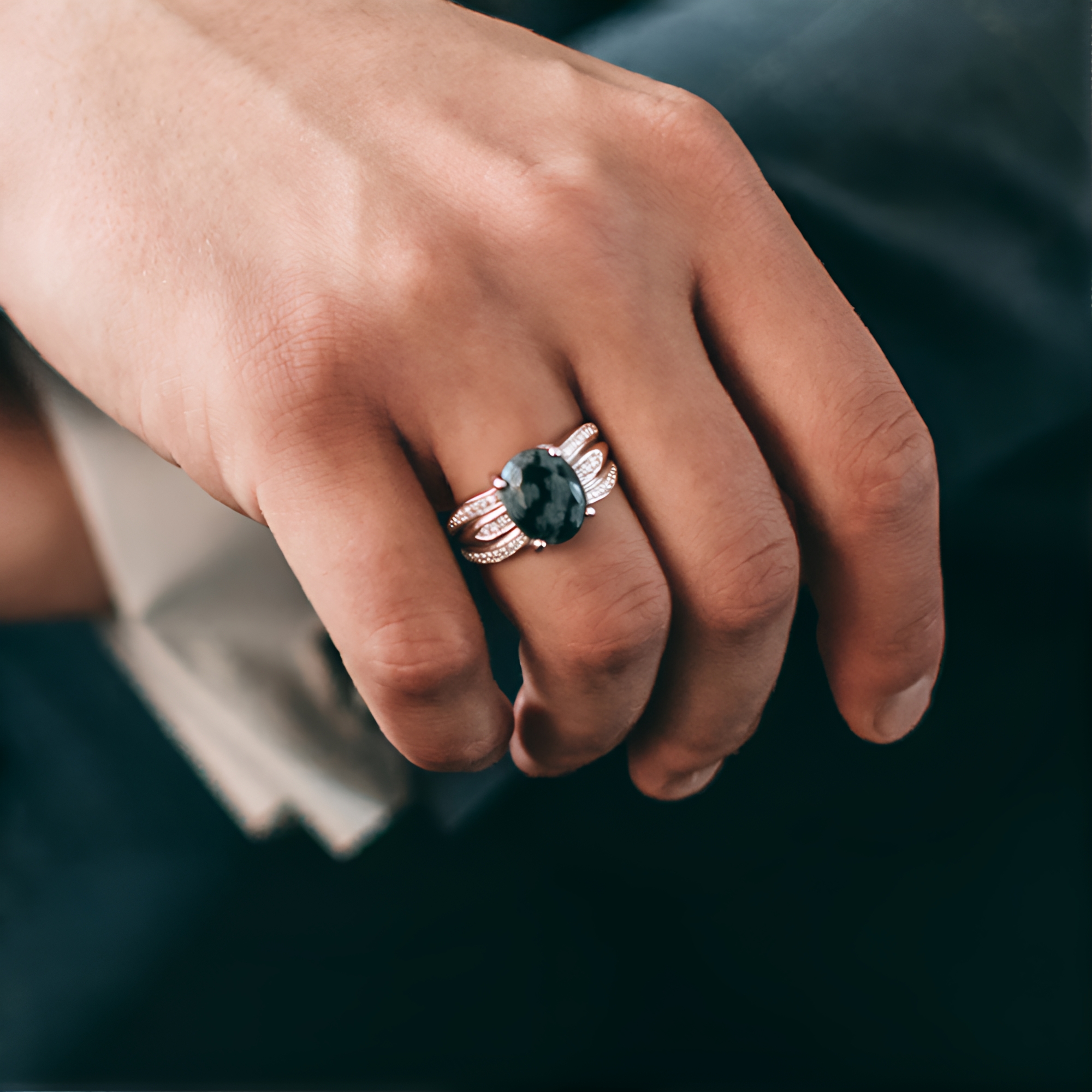Anello Donna In Ceramica E Argento Sterling 925 Con Zirconi - Colore Nero, Gioiello Regalo