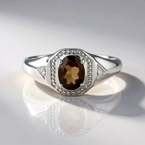 Anello in argento con Quarzo Fumè