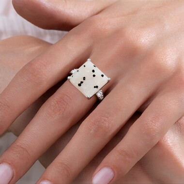 Glitter Agate Silver Ring