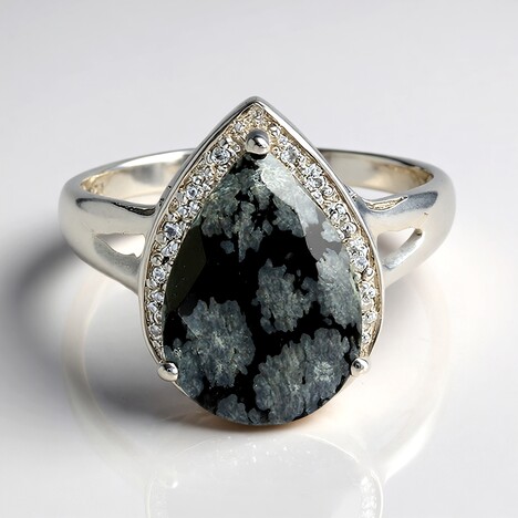 Bague en argent et Obsidienne Flocon-de-Neige