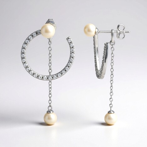 Orecchini in argento con Perla d'Acqua Dolce Bianca (Adela Silber)