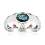 Zilveren ring met een Petrolkleurige saffier