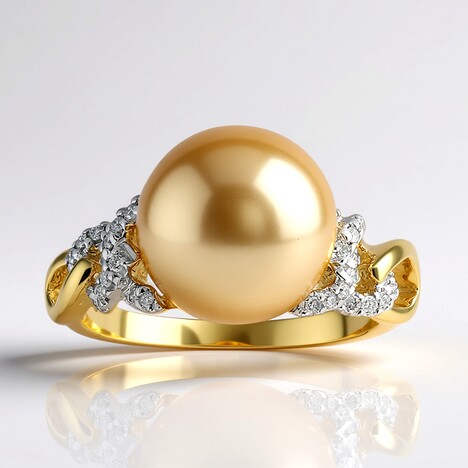 Anello in oro con Perla Dorata dei Mari del Sud Kabira (TPC)
