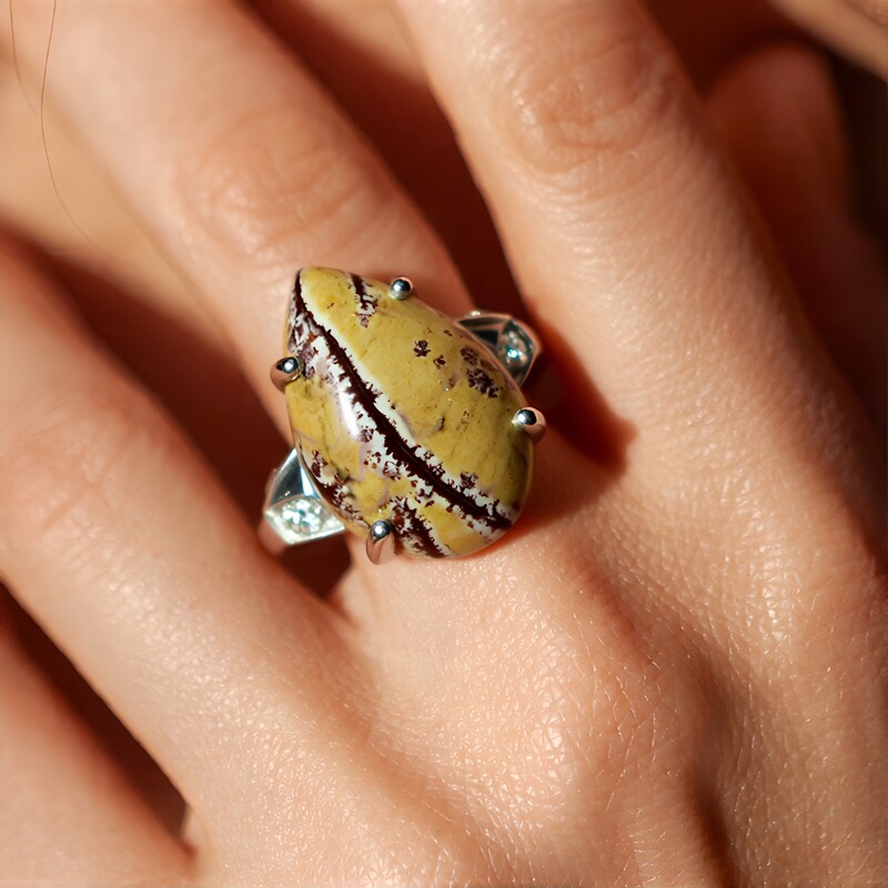 Bague en argent et Jaspe dendritique de Sonora