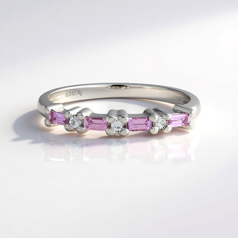Bague en argent et Saphir rose de Ceylan