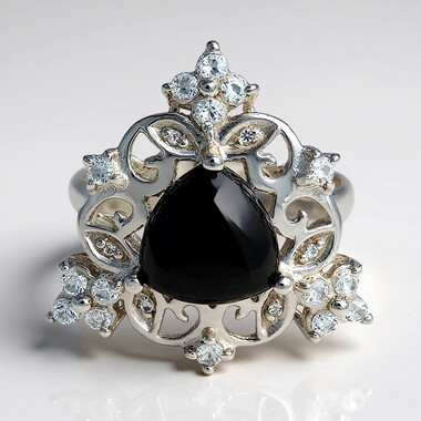 Anello in argento con Ossidiana Fiocco di Neve