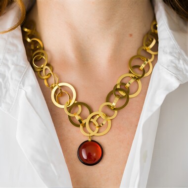 Collier en acier inoxydable et Ambre baltique (dagen)