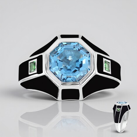 Anello in argento con Topazio Blu Svizzero (Remy Rotenier)