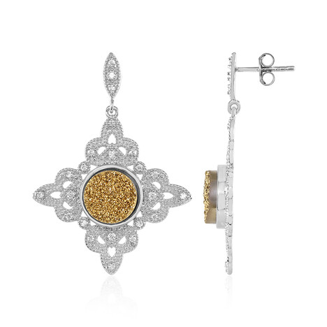 Boucles d'oreilles en argent et Agate étincelante dorée